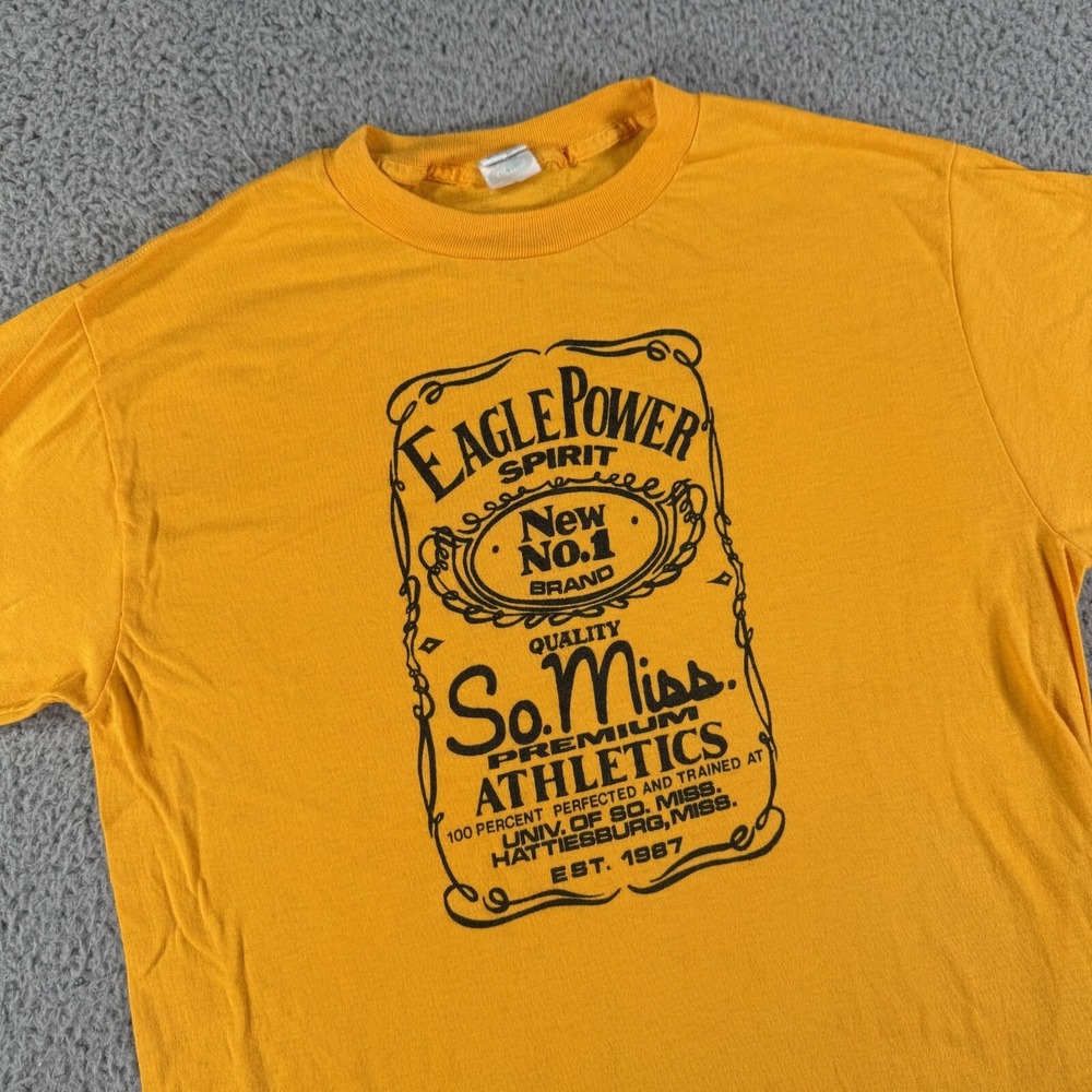 VTG University Southern Miss Golden Eagles Football‎ T Shirt Mens XL Yellow 80s